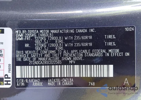 2025 Lexus Nx 250 from USA, damaged, VIN 2T2ADCAZ8SC022565